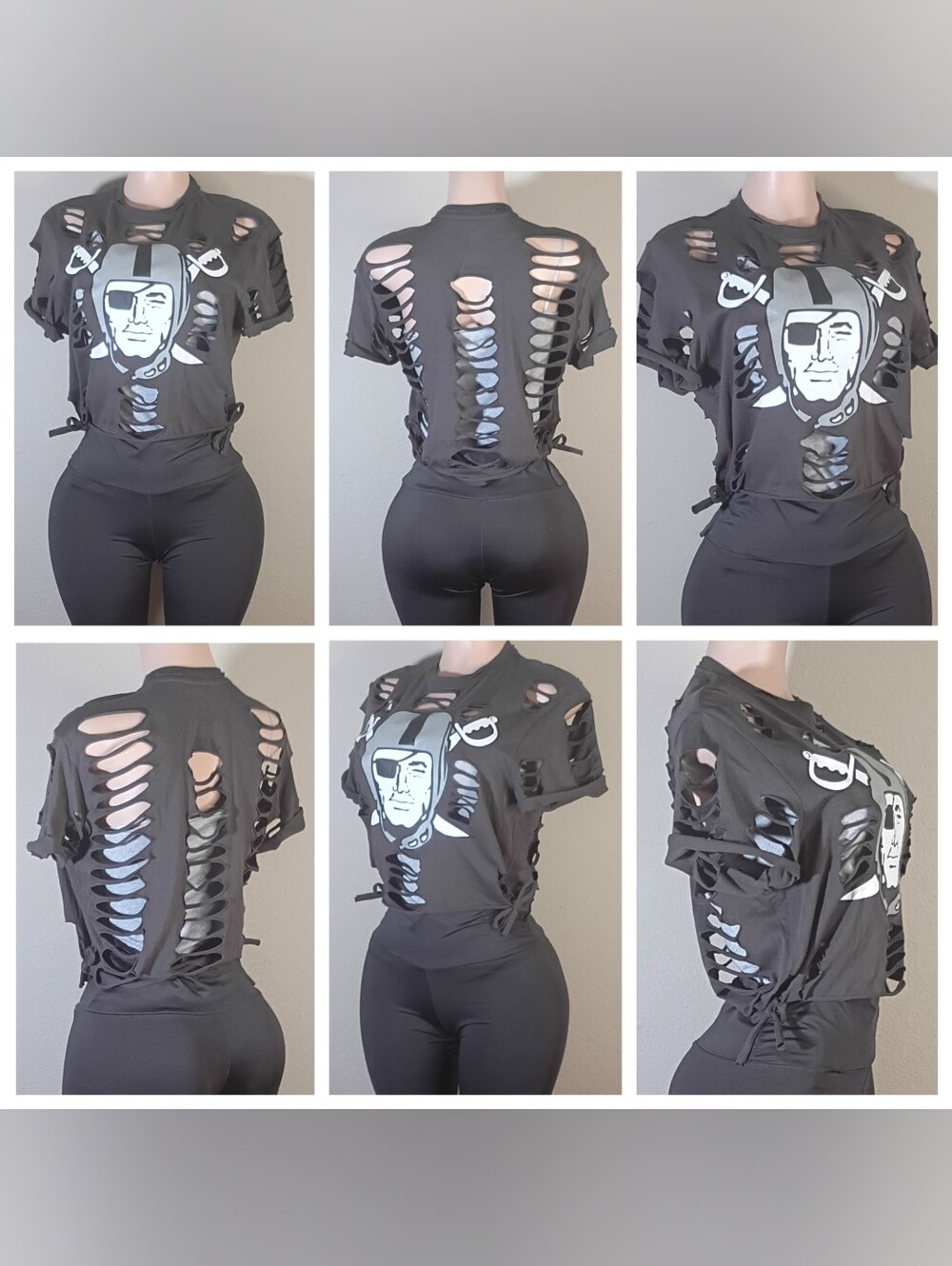 Gray Las Vegas Raiders Custom  Distressed Graphic Tee